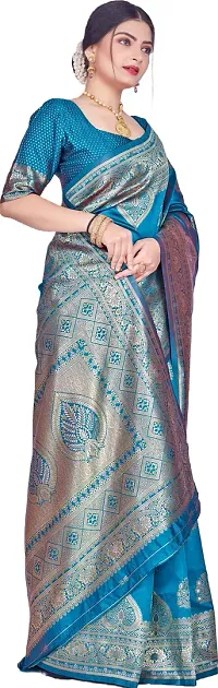 Beautiful Green Art Silk  Woven Design Saree with Blouse Piece For Women-thumb4