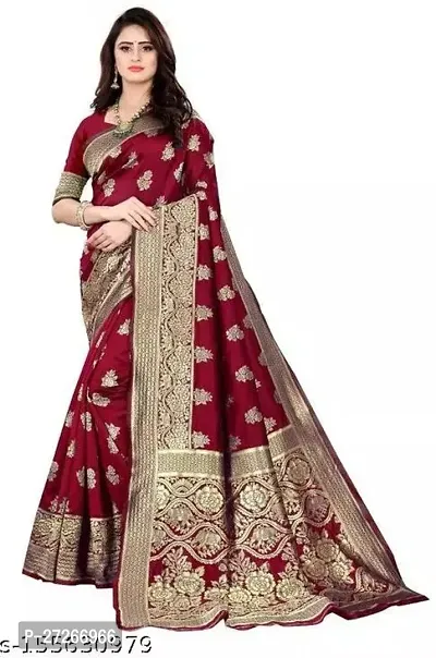 Elegant Maroon Cotton Blend Saree with Blouse piece For Women-thumb0