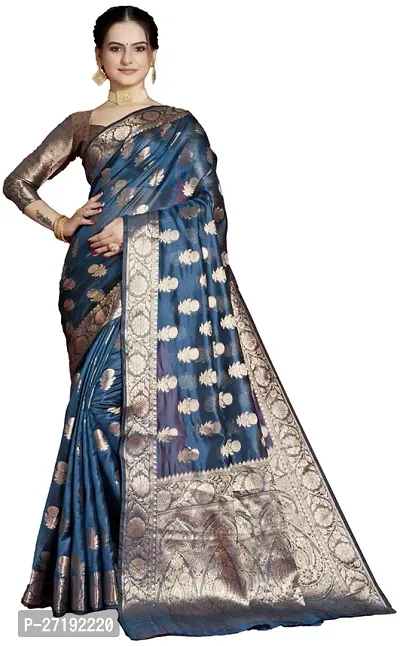 Beautiful Grey Organza  Woven Design Saree with Blouse Piece For Women-thumb0