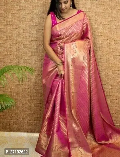 Beautiful Pink Art Silk  Woven Design Saree with Blouse Piece For Women