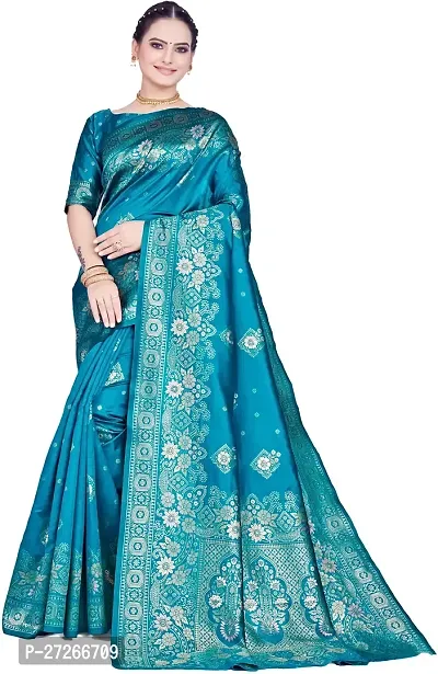 Elegant Green Art Silk Saree with Blouse piece For Women-thumb0