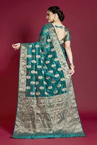 Beautiful Green Organza  Woven Design Saree with Blouse Piece For Women-thumb1