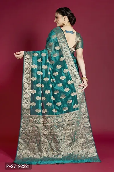 Beautiful Green Organza  Woven Design Saree with Blouse Piece For Women-thumb2