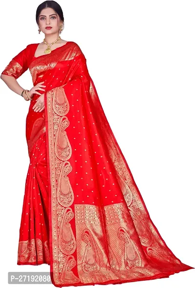 Beautiful Red Art Silk  Woven Design Saree with Blouse Piece For Women