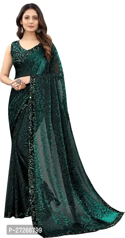 Elegant Blue Lycra Saree with Blouse piece For Women-thumb0