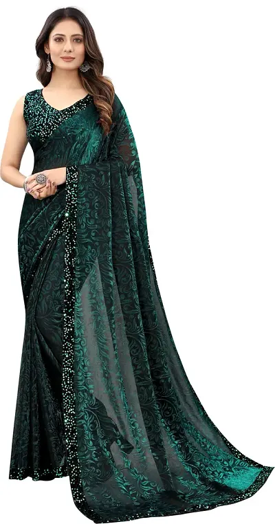 Stylish Blend Zari Woven Saree With Blouse Piece For Women