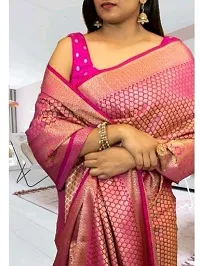 Beautiful Pink Art Silk  Woven Design Saree with Blouse Piece For Women-thumb1