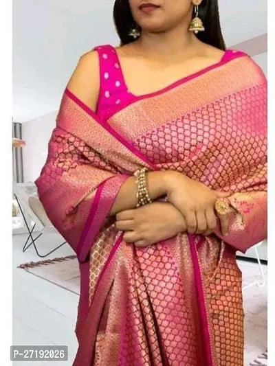 Beautiful Pink Art Silk  Woven Design Saree with Blouse Piece For Women-thumb2