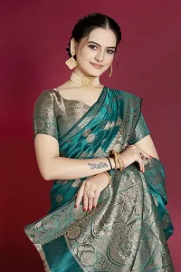 Beautiful Green Organza  Woven Design Saree with Blouse Piece For Women-thumb2