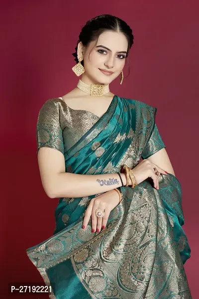 Beautiful Green Organza  Woven Design Saree with Blouse Piece For Women-thumb3