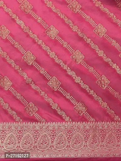 Beautiful Pink Organza  Woven Design Saree with Blouse Piece For Women-thumb5