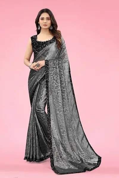 Stylish Crepe Saree with Blouse piece For Women