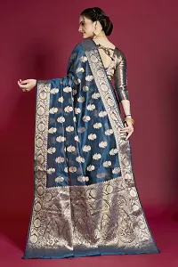 Beautiful Grey Organza  Woven Design Saree with Blouse Piece For Women-thumb1