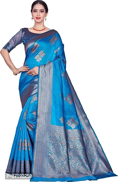 Beautiful Blue Art Silk  Woven Design Saree with Blouse Piece For Women-thumb0