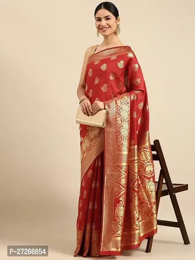 Elegant Red Cotton Blend Saree with Blouse piece For Women