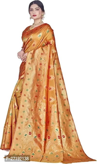 Beautiful Golden Art Silk  Woven Design Saree with Blouse Piece For Women-thumb4