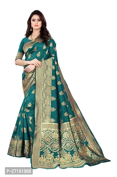 Beautiful Green Art Silk  Woven Design Saree with Blouse Piece For Women-thumb0