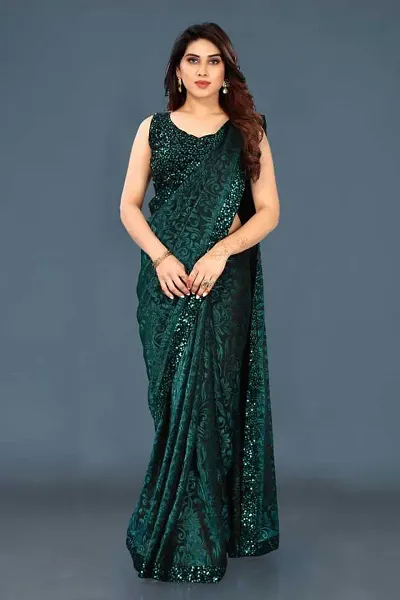 Trendy Velvet Sequin Lace Border Sarees with Blouse piece