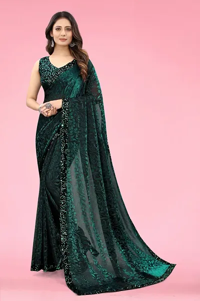 Stylish Blend Zari Woven Saree With Blouse Piece For Women