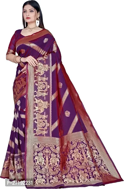 Beautiful Purple Art Silk  Woven Design Saree with Blouse Piece For Women-thumb0