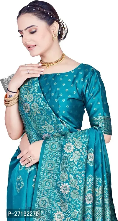 Beautiful Green Art Silk  Woven Design Saree with Blouse Piece For Women-thumb3