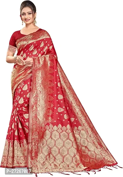 Elegant Pink Cotton Blend Saree with Blouse piece For Women-thumb0