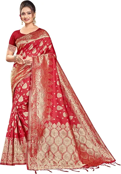 Panchaamrit Women's Soft Kota Chanderi Silk Blend Jacquard Woven Saree with Unstitched Blouse Piece | Lichi Silk Saree with Soft Zari Work (Maroon)