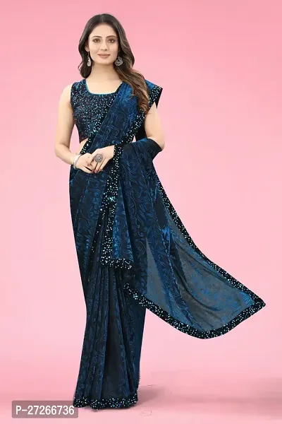 Elegant Blue Lycra Saree with Blouse piece For Women-thumb0