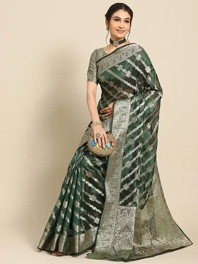 TRENDY ORGANZA BANARASI SILK SAREES WITH BLOUSE PIECE