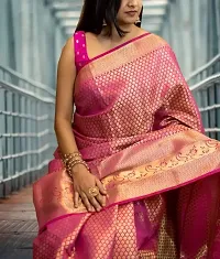 Beautiful Magenta Art Silk  Woven Design Saree with Blouse Piece For Women-thumb1