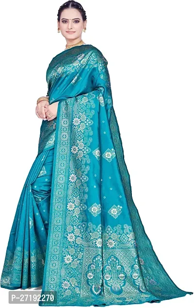 Beautiful Green Art Silk  Woven Design Saree with Blouse Piece For Women-thumb4