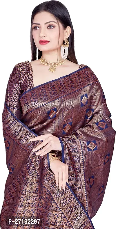 Beautiful Blue Art Silk  Woven Design Saree with Blouse Piece For Women-thumb3