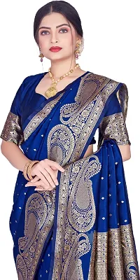 Beautiful Blue Art Silk  Woven Design Saree with Blouse Piece For Women-thumb2