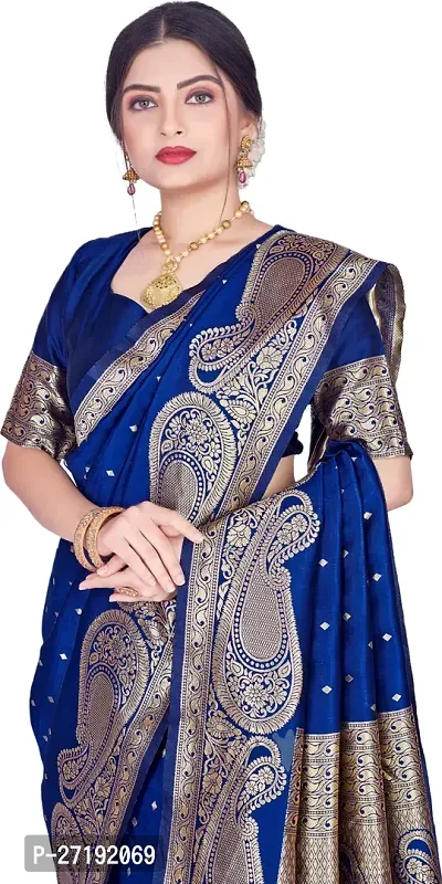 Beautiful Blue Art Silk  Woven Design Saree with Blouse Piece For Women-thumb3