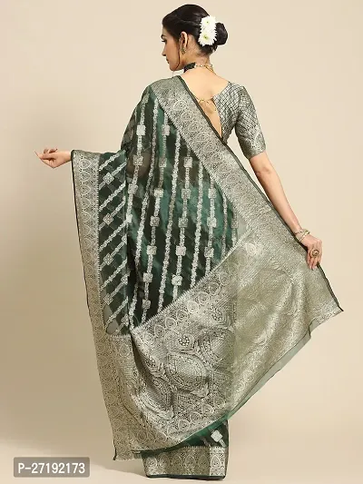 Beautiful Green Organza  Woven Design Saree with Blouse Piece For Women-thumb2