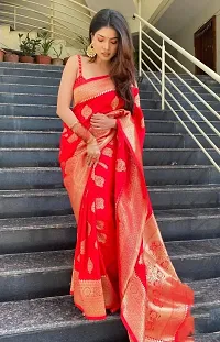 Beautiful Red Art Silk  Woven Design Saree with Blouse Piece For Women-thumb1