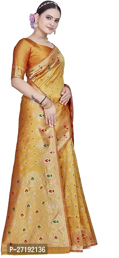 Beautiful Golden Art Silk  Woven Design Saree with Blouse Piece For Women-thumb5