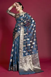 Beautiful Grey Organza  Woven Design Saree with Blouse Piece For Women-thumb3