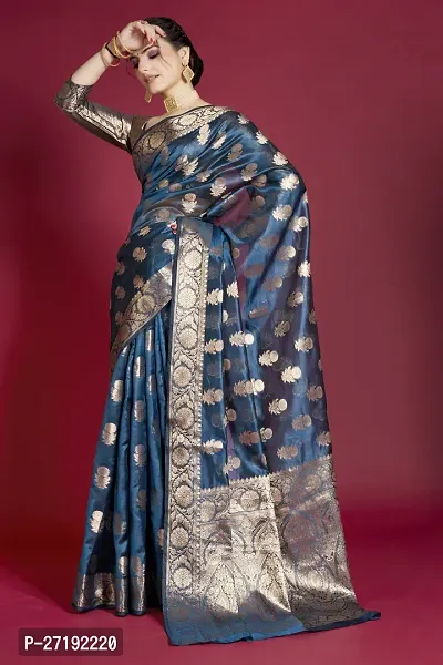 Beautiful Grey Organza  Woven Design Saree with Blouse Piece For Women-thumb4