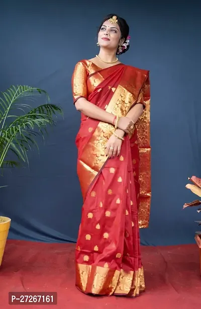 Elegant Red Art Silk Saree with Blouse piece For Women-thumb0