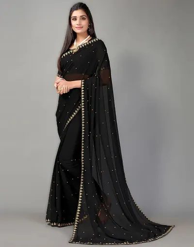 Trendy Lycra Blend Saree with Unstitched Blouse