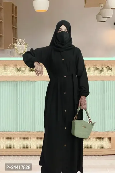 Dubai Style Black Abaya Fabric Firdaus Dupatta+Hijab-thumb0