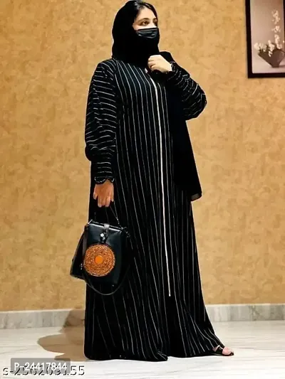 Abaya For Women Black and White Lining Chain Pattern