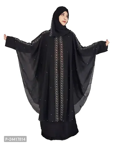 Beautiful Black Burkha With Stone and Work Farasha