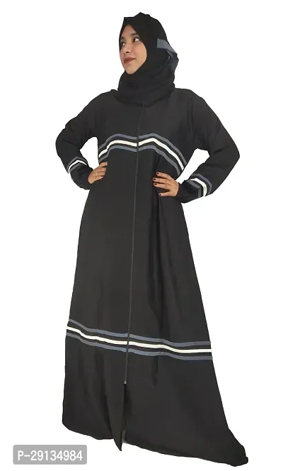 Black Abaya With Color Patti And Front Side Chain pattern