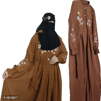 Brown Abaya And NosePiece With Embroidery Work Fabric Firdous