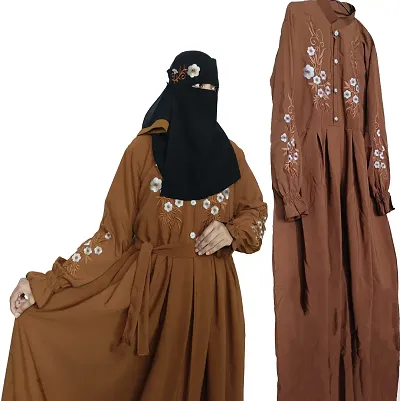 Colour Abaya And Nosepiece With Embroidery Work Fabric Firdous