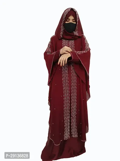 Maroon Farasha With Stone Work Fabric Nida-thumb3