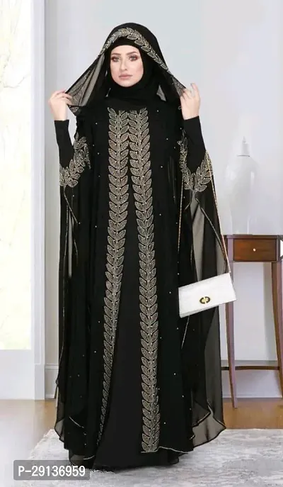 Black Abaya With Stone Work Fabric Nida