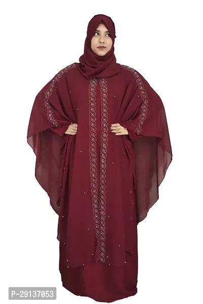 Maroon Farasha With Stone Work Fabric Nida-thumb0